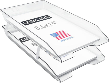 Acrimet 2-Tier Legal Size Paper Tray Organizer, Made in USA, Plastic Desk File Organizer, Front-Load Document Tray for Office, Home & School, Clear Crystal
