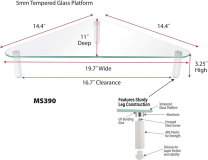 Kantek Extra-Wide Glass Monitor Riser with 8mm Tempered Glass Platform and 60-Pound Capacity, Clear Glass (MS380), 3.3" x 39.4" x 10.2"