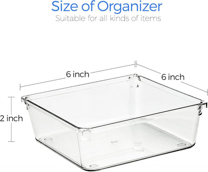 Ravinte 6 Pack Drawer Organizer - 6" X 9" Plastic Storage Bins, Acrylic Organizers with Non-Slip Pads Clear Desk Storage Tray for Makeup, Jewelries, Kitchen Utensils, Bathroom and Office