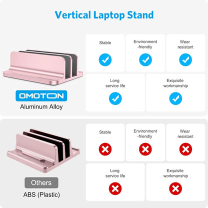 OMOTON Vertical Laptop Stand [Updated 3-Slots Version], Desktop Aluminum Mac Book Stand with Adjustable Dock Size, Fits All Mac Book, Chrome Book and Gaming Laptops (Up to 17.3 inch), Starlight