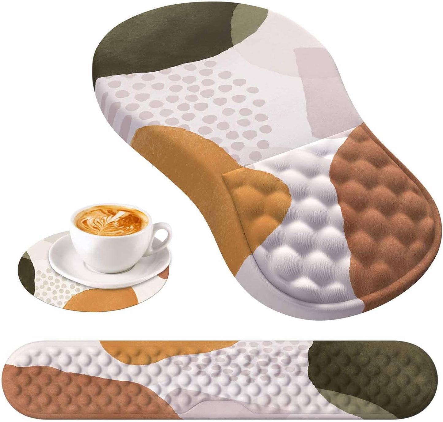 HAOCOO Keyboard Wrist Rest, Ergonomic Mouse Pad with Wrist Rest, 3 in 1 Keyboard and Mouse pad with Coaster Set, Memory Foam Wrist Support, Non-Slip PU Base for Home Office, Rose Gold Pink