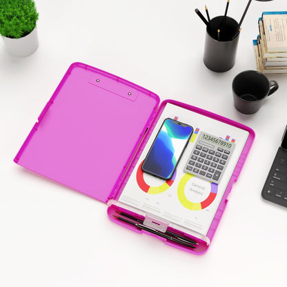Hongri Clipboard with Storage with Pen Holder, Folder Nursing Clip Board 8.5 x 11 Foilo-Side Opening, High Capacity, Light Weight for Teachers, Classroom. Size 14 x 9.6 x 1.2 in(Pink)