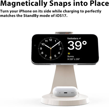 3 in 1 Charging Station for Apple Devices,Mag-Safe Charger Stand Fast Charging,Wireless Charger for iPhone 16/15/14/13/12 Series,& AirPods,& iWatch(USB-C Charger Included)