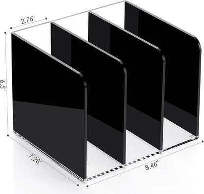 SANRUI Acrylic Magazine Holder Desk Organizer Workspace Sorters，Clear Bookend File Sorter Holder，Folder Rack, Office Accessories Organization Storage with 3 Vertical Compartments