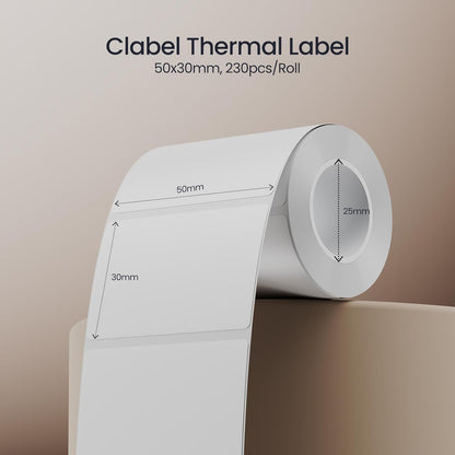 Clabel Printable White Cable Labels 6 Rolls of Thermal Self-Adhesive Paper Labels Tape, 25x78mm (1"x3") 100 Sheets Per Roll, Black Print on White Sticker Tags Durable