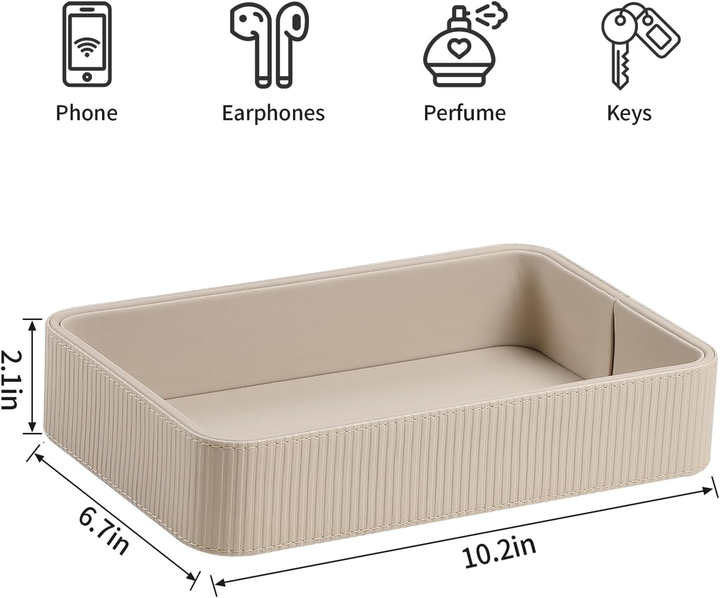 PU Leather Valet Tray Organizer, Modern Nightstand Organizer Bedside Desktop Storage for Womens and Men, Decorative Perfume Trinket Catchall Vanity Tray for Key Watch Wallet (Black)