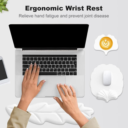 Keyboard Wrist Rest and Mouse Pad with Wrist Support Set, Ergonomic Leaf Shape Mouse Pad with Non-Slip Base, Pain Relief Memory Foam Mousepad for Computer,Laptop,Home Office, Green