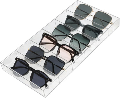 ZEXALOR Clear Drawer Organizer, 6 Sections Eyeglass Sunglasses Organizer Holder, Drawer Dividers Office Desk Tray Bathroom Makeup Jewelry Trays (14×7×1.2")