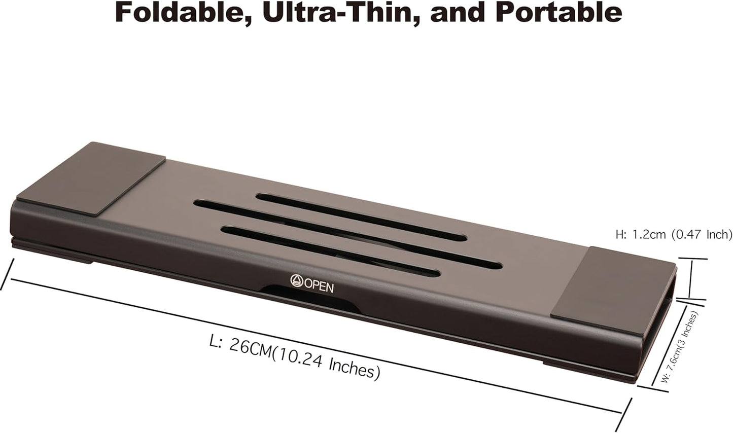 Aluminum Fold & Laptop Riser Stand 3-in-1 Adjustable, Foldable Cooling Stand with Integrated Storage Box, Ruler and Ultra-Slim Portable Design for MacBook, Tablet, Ipad, Keyboard and All Laptop