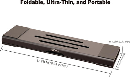 Aluminum Fold & Laptop Riser Stand 3-in-1 Adjustable, Foldable Cooling Stand with Integrated Storage Box, Ruler and Ultra-Slim Portable Design for MacBook, Tablet, Ipad, Keyboard and All Laptop