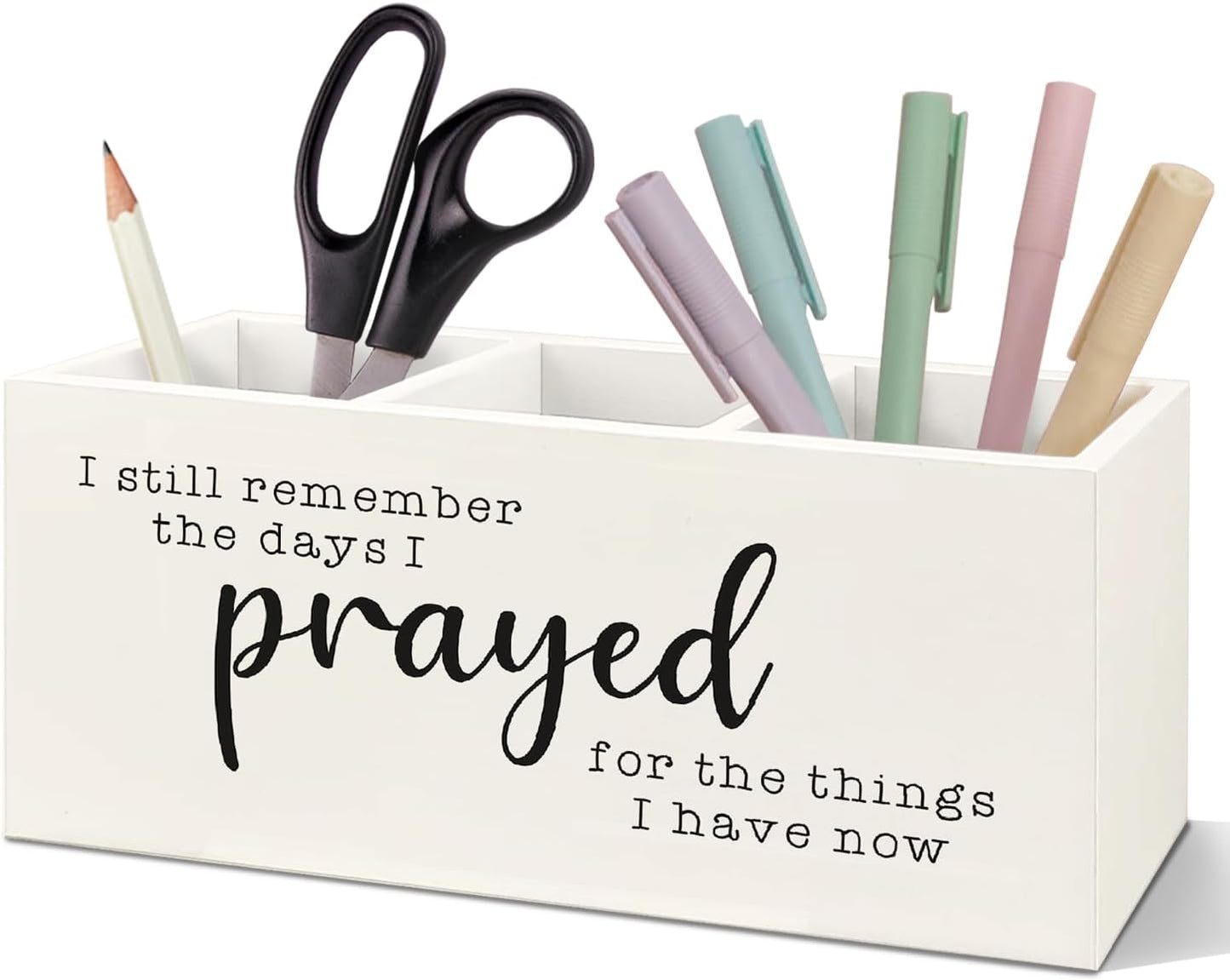 SNNDER Christian Pen Holder for Desk, Religious Christian Gifts for Women, Floral Boho Christian Bible Verses Wooden Pen Pencil Holder Organizer for Home Office Desk Accessories
