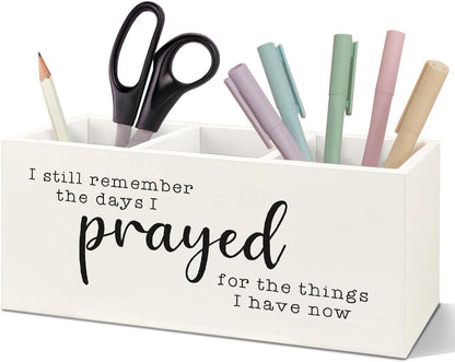 SNNDER Christian Pen Holder for Desk, Religious Christian Gifts for Women, Floral Boho Christian Bible Verses Wooden Pen Pencil Holder Organizer for Home Office Desk Accessories
