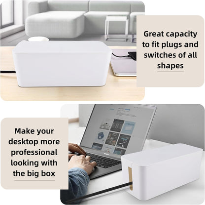 YaeCCC Cable Management Organizer Box Power Strips Hider Power Cords Hider for Desk, TV, Computer, USB Hub,Cords (Set of Three) White