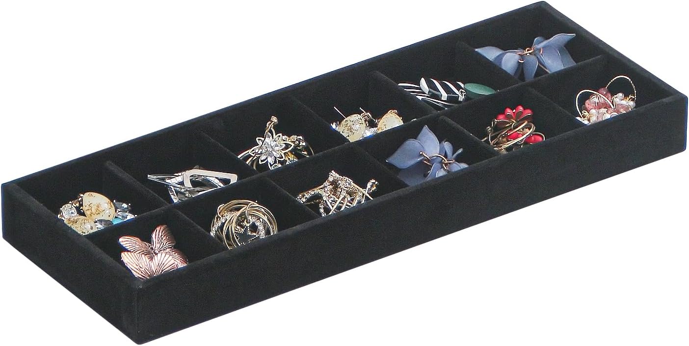 Divided Drawer Organizer Tray, Velvet Jewelry Storage Tray, Necklace Bracelet Ring Earring Display Tray,Bedside Nightstand Desk Holder Tray for Phone Watch Sunglasses Cosmetics Storage/Beige/1grid