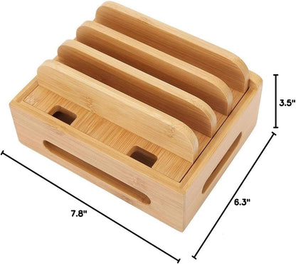 Oumefar Bamboo Multi-Device Stand Holder Charging Station Phone Tablet Charger Organizer 4 in 1 Charging Station for Multiple Devices for Meeting Rooms Restaurants Hotels and Homes