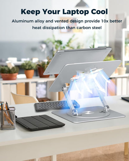 Aoviho 360° Rotating Laptop Stand for Desk | Adjustable, Foldable, Portable Aluminum Ergonomic Riser | Compatible with MacBook, Dell, HP & All Laptops 10-16 inch | Gray