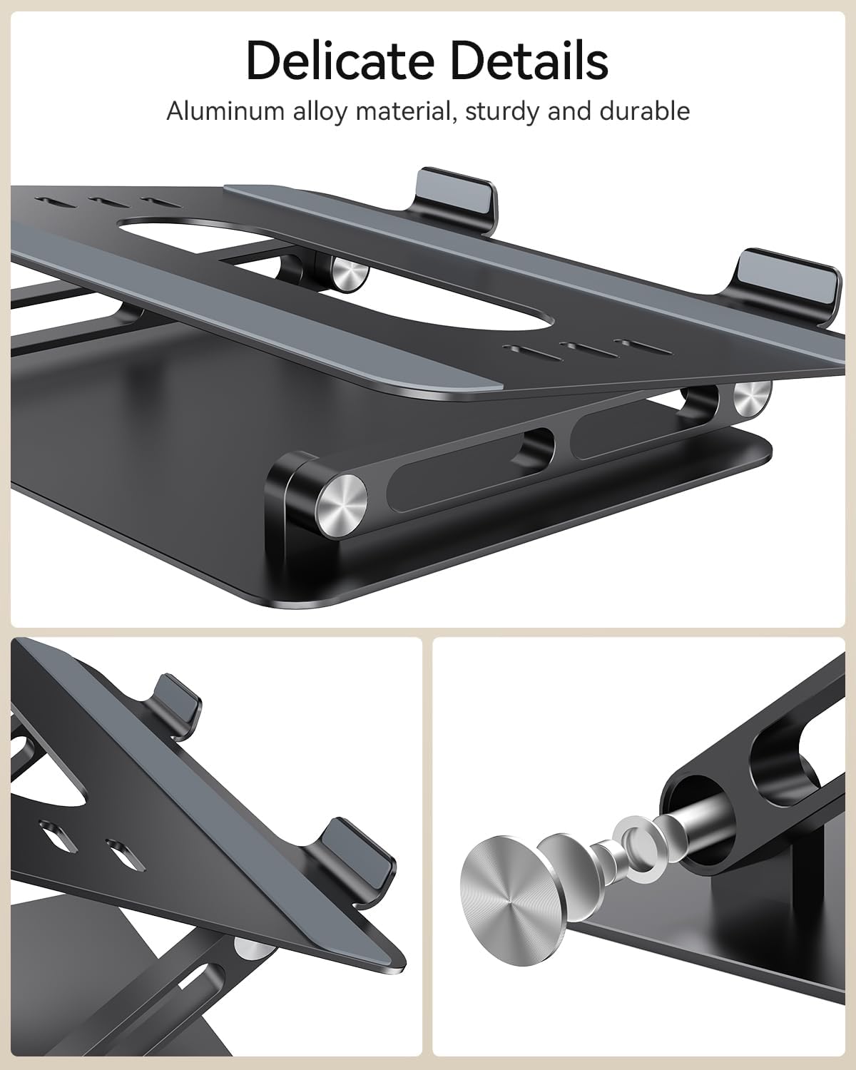 Orlian Foldable Aluminum Laptop Stand for 10-17.3" Laptops, Height Adjustable Portable Ergonomic Computer Holder, Space Saving Desk with Heat Dissipation. Compatible with MacBook/Dell/HP etc, Silver