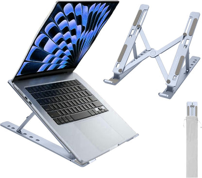 Ergonomic and Foldable Laptop Stand for Desk, Adjustable Riser, Fits All Laptops and Notebooks up to 17,Ultra-Thin,Ventilated Cooling,ABS+Silicone,Silver.