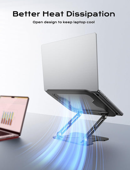 JCZT Adjustable Laptop Stand for Desk, Metal Foldable Laptop Riser, Portable Laptop Holder Mount, Ventilated Cooling Computer Notebook Stand for MacBook Air Pro, All 10-16'' Notebooks Laptops, Gold