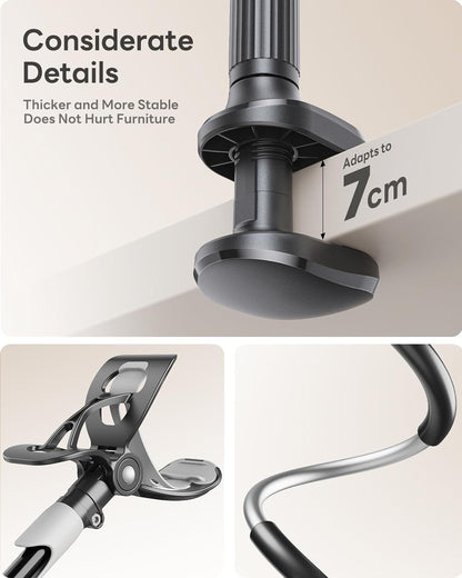 SAIJI Gooseneck Bed Phone Holder, Flexible Long Arm Phone Mount for Desk, Clip Bracket Clamp Stand, iPhone Stand, Mobile Cell Phone Stand Document Camera Nintendo Switch (Black)