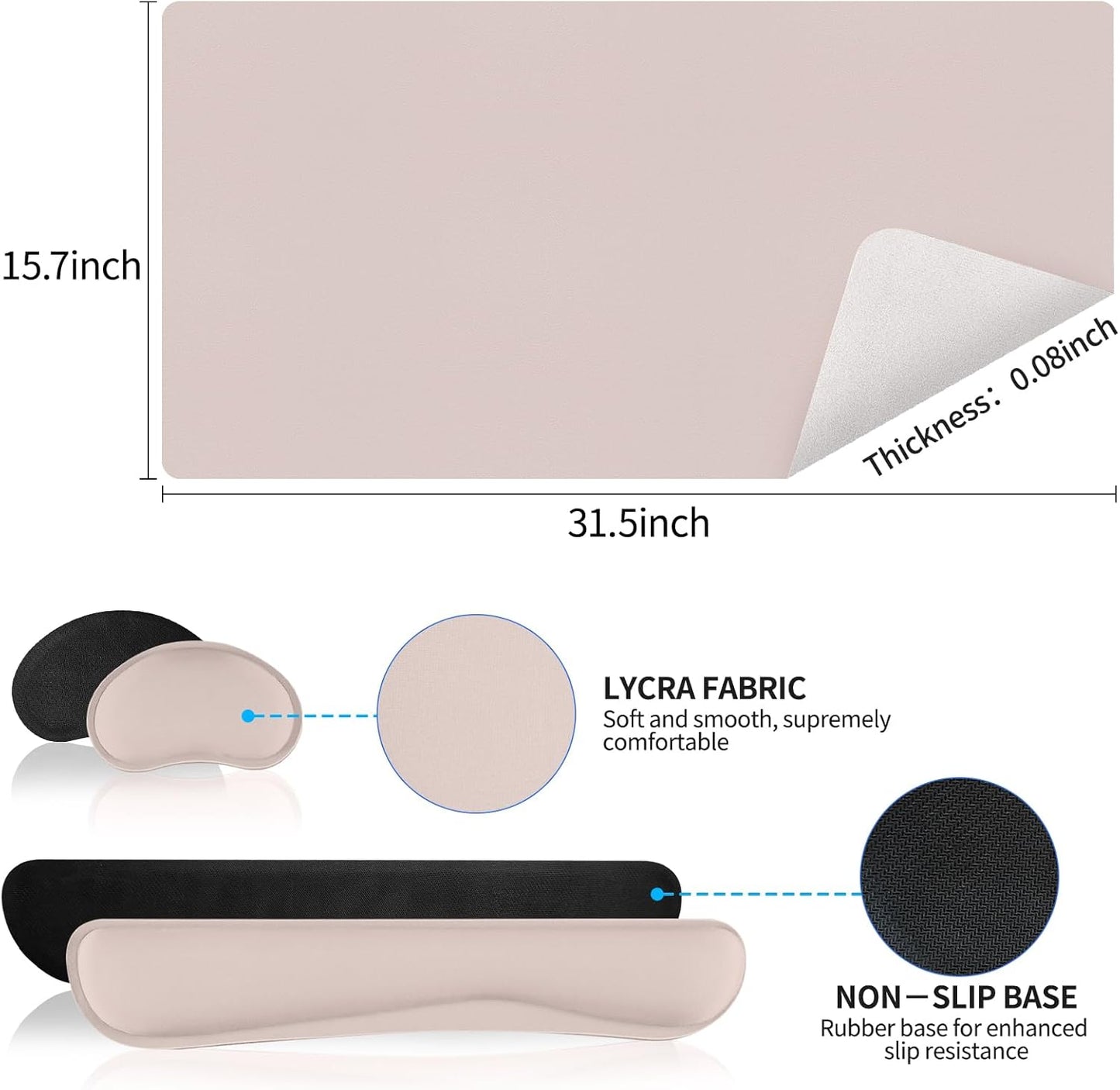 Wrist Rest for Computer Keyboard and Mouse, Ergonomic Design Wrist Support Pad for Keyboard, Soft Memory Foam Desk Pads Support Hand and Arm Easy Typing Pain Relief, 2 Piece Pad, Cream Pink