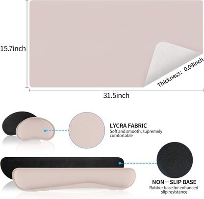 Wrist Rest for Computer Keyboard and Mouse, Ergonomic Design Wrist Support Pad for Keyboard, Soft Memory Foam Desk Pads Support Hand and Arm Easy Typing Pain Relief, 2 Piece Pad, Cream Pink