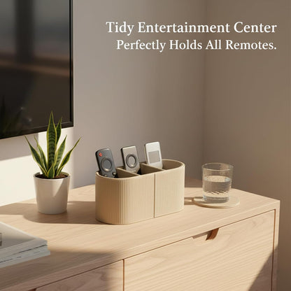 3 Compartments PU Leather Remote Control Holder, Multifunctional Desk Organizer for TV Remotes, Pens, and Accessories, Bedside and Tabletop Storage, Black