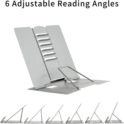 Blizzow Desk Book Stand Holder - Hands Free, Adjustable Metal Stand, Foldable Portable for Cookbook, Recipe, Tablet, Music, Documents (Grey)