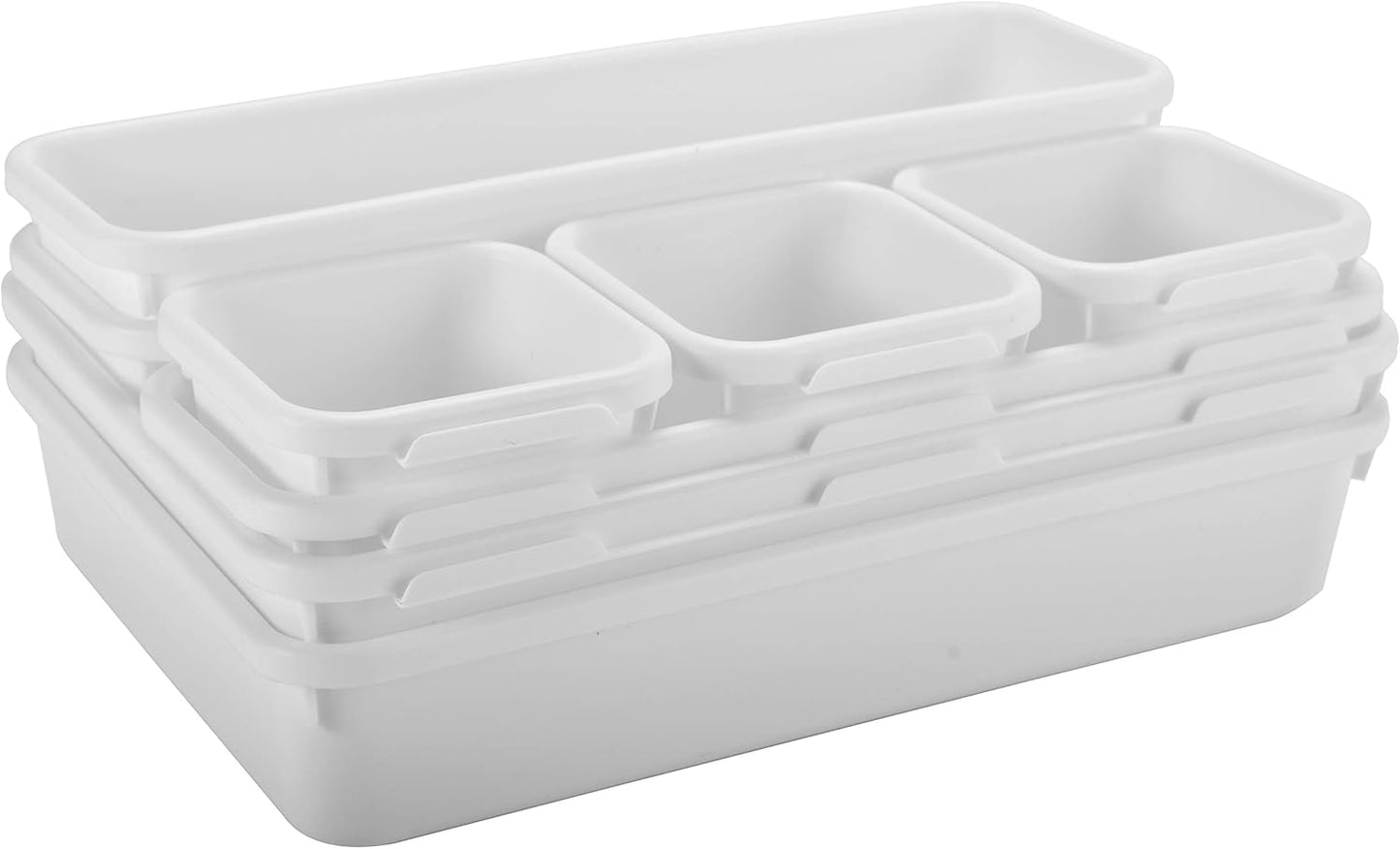 Masirs Interlocking Drawer Organizer Bins, Durable Plastic, Various Sizes for Custom Layout Design, Great for Desk Drawer, Tool Box or Garage Organization, (Black | 8-Piece Set)