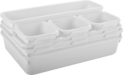 Masirs Interlocking Drawer Organizer Bins, Durable Plastic, Various Sizes for Custom Layout Design, Great for Desk Drawer, Tool Box or Garage Organization, (Black | 8-Piece Set)
