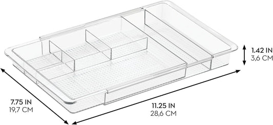 iDesign Expandable Makeup Drawer Organizer, Shallow Tray for Bathroom or Vanity Storage - Clear