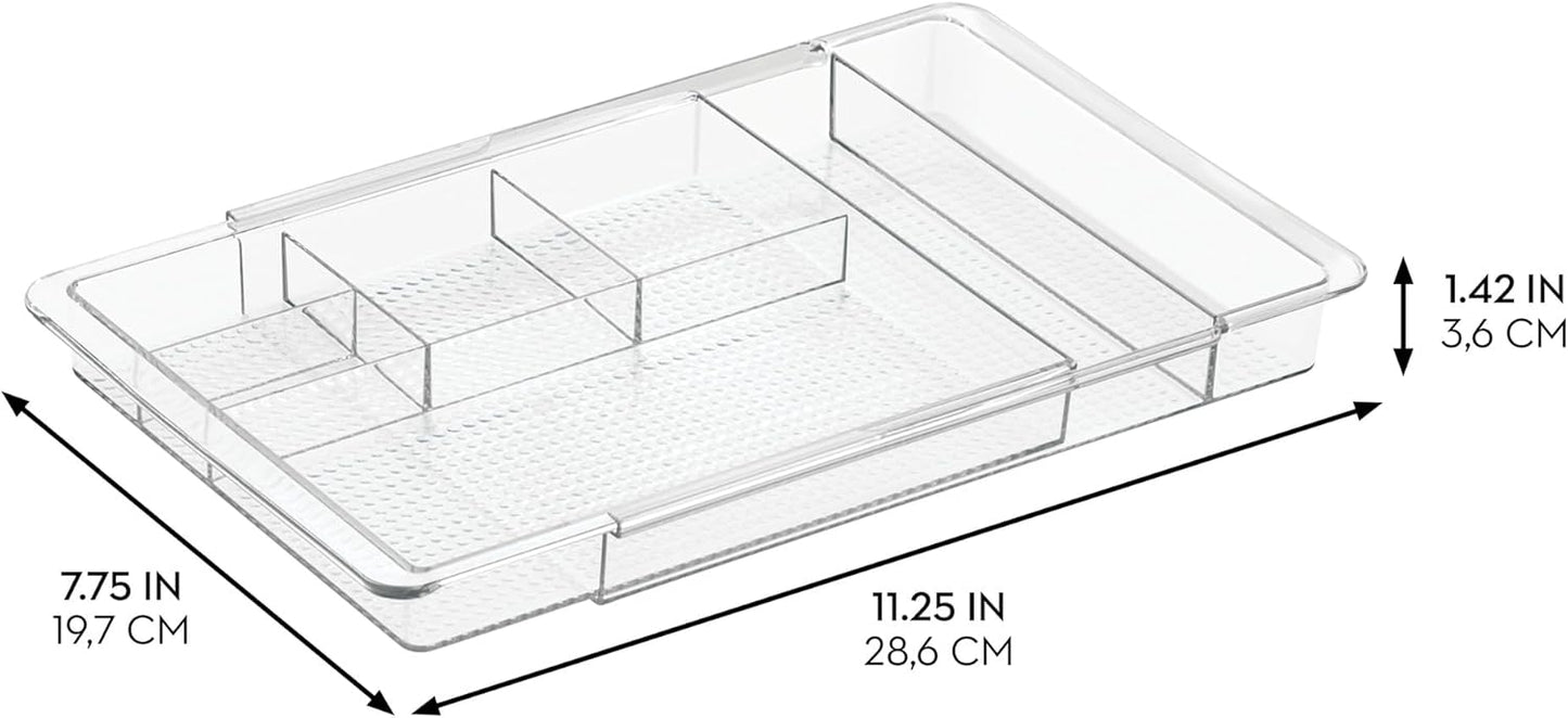 iDesign Expandable Makeup Drawer Organizer, Shallow Tray for Bathroom or Vanity Storage - Clear
