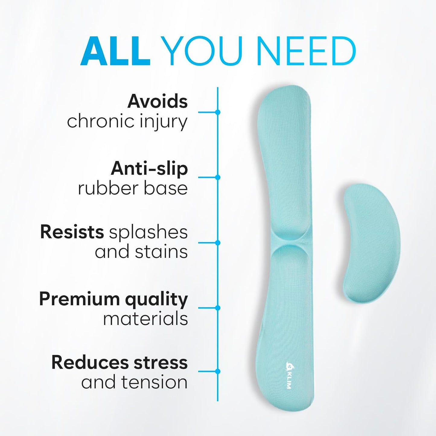 KLIM Mouse & Keyboard Wrist Rest Set - Silky Gel Memory Foam - Ergonomic Wrist Rest for Computer Keyboard, Wrist Pad for Keyboard + Wrist Rest for Mouse - for Gaming and Office - Pain Relief - Black