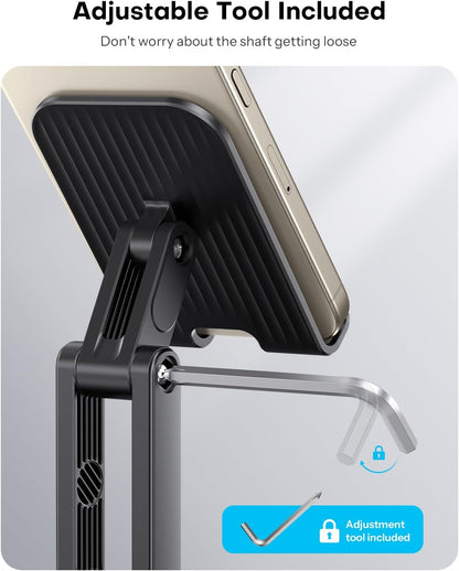 OMOTON Cell Phone Stand for Desk, 2 Pack Adjustable Foldable Phone Holder, 360 Swivel Mobile Stand Fit for iPhone 17 16 15 14 13 Pro Max and All Smart Phones, Black & White