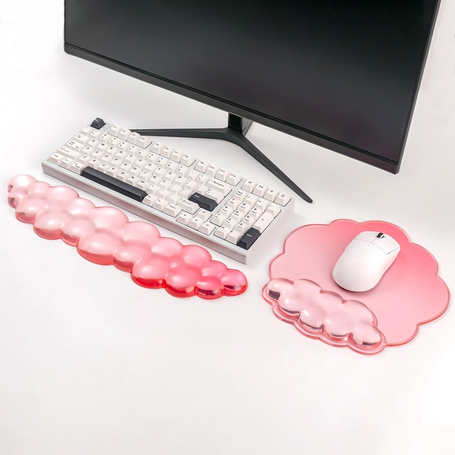 Gel Wrist Rest and Cloud Mouse Pad Support for Keyboard and Mouse - Ergonomic Pink Keyboard Wrist Pad Set for Typing Pain Relief/Computer/Laptop/Gaming/Home/Office (Cloud Shape, Gradient Blue Pink)