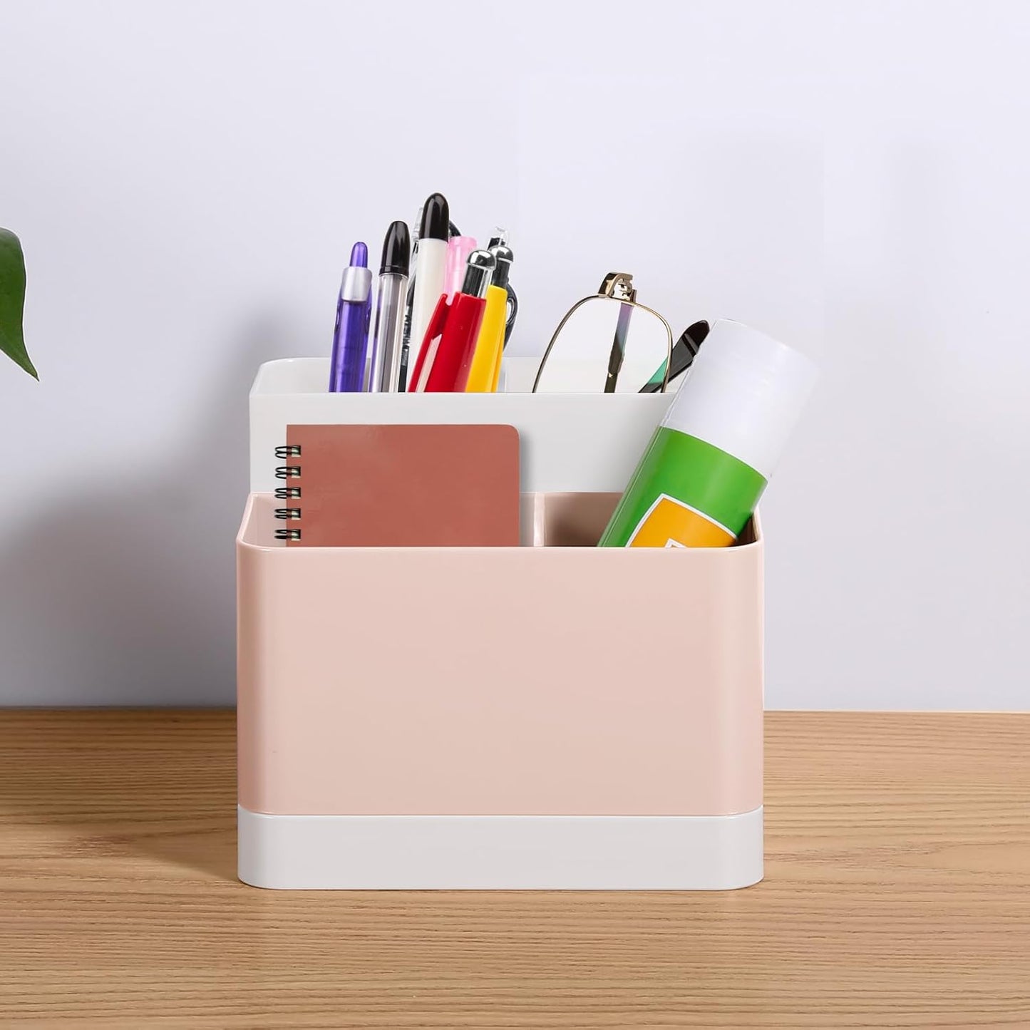 Poeland Desktop Storage Organizer, Pen and Pencil Cases Boxes, Pen or Pencil Holder Box Container for Desk, Office Supplies, Vanity Table Tan