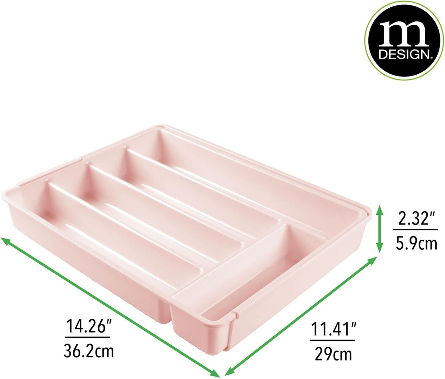 mDesign Adjustable, Expandable Plastic Kitchen Cabinet Drawer Storage Organizer Tray - for Storing Organizing Cutlery, Spoons, Cooking Utensils, Gadgets - 2" High - Clear
