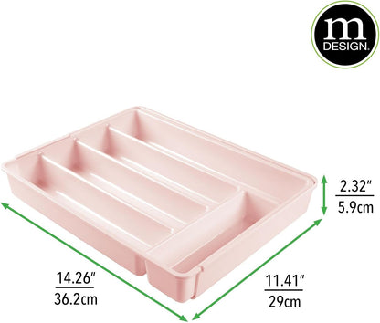 mDesign Adjustable, Expandable Plastic Kitchen Cabinet Drawer Storage Organizer Tray - for Storing Organizing Cutlery, Spoons, Cooking Utensils, Gadgets - 2" High - Clear