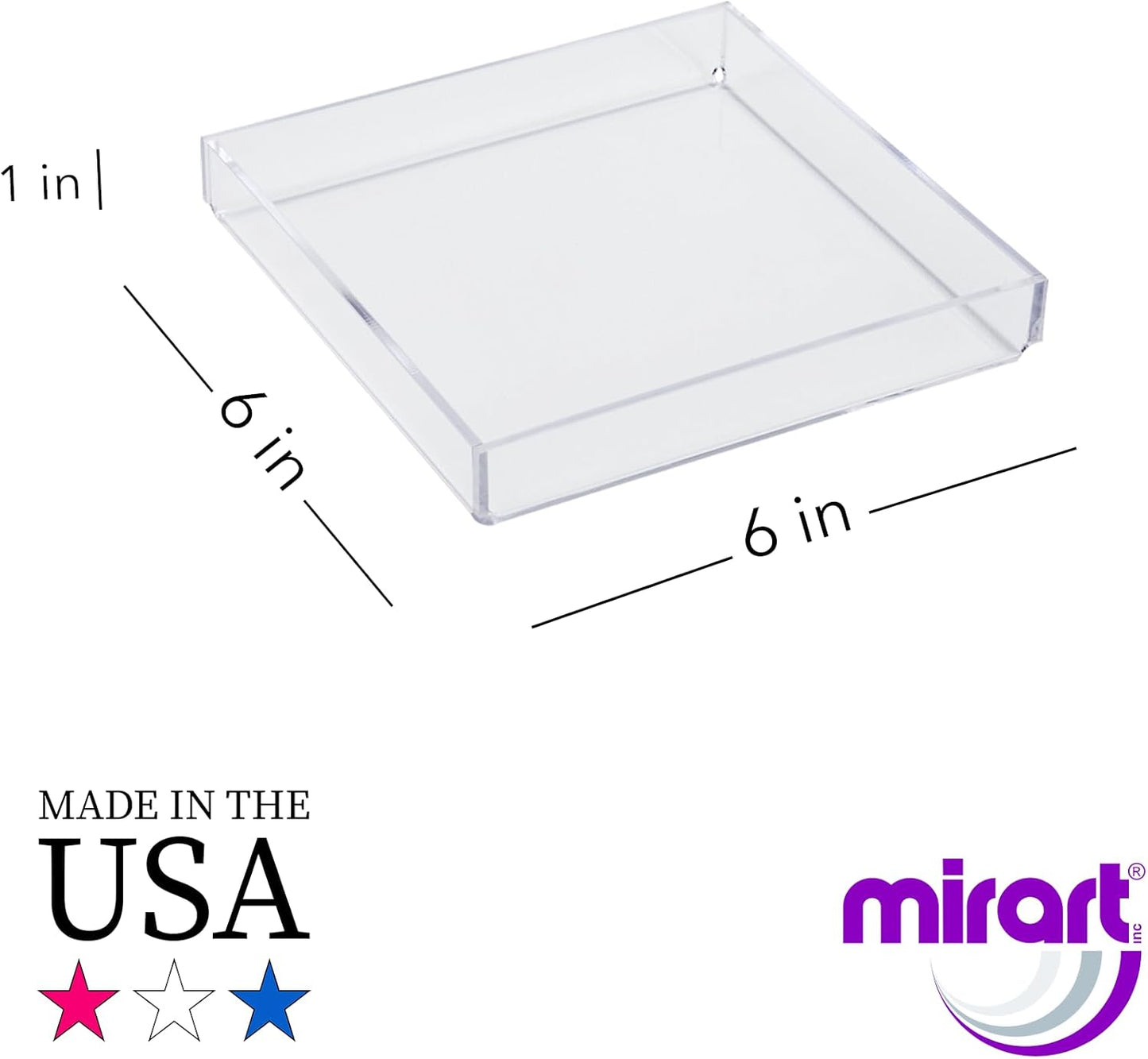 Clear Acrylic Organizer Tray, 12 x 12 Low-Profile Display & Vanity Tray – BPA-Free, Bathroom, Desk, Decor & Serving (Dry Use Only) - Made in USA