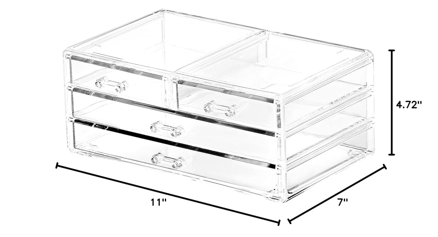 Cq acrylic Drawer Organizer with 3 Long Drawers,Stacking Office Supply Organizer and Desk Pen Storage and Stationary Organizer,Clear Makeup Storage Organizer for Palettes,Cosmetic, Beauty for Vanity