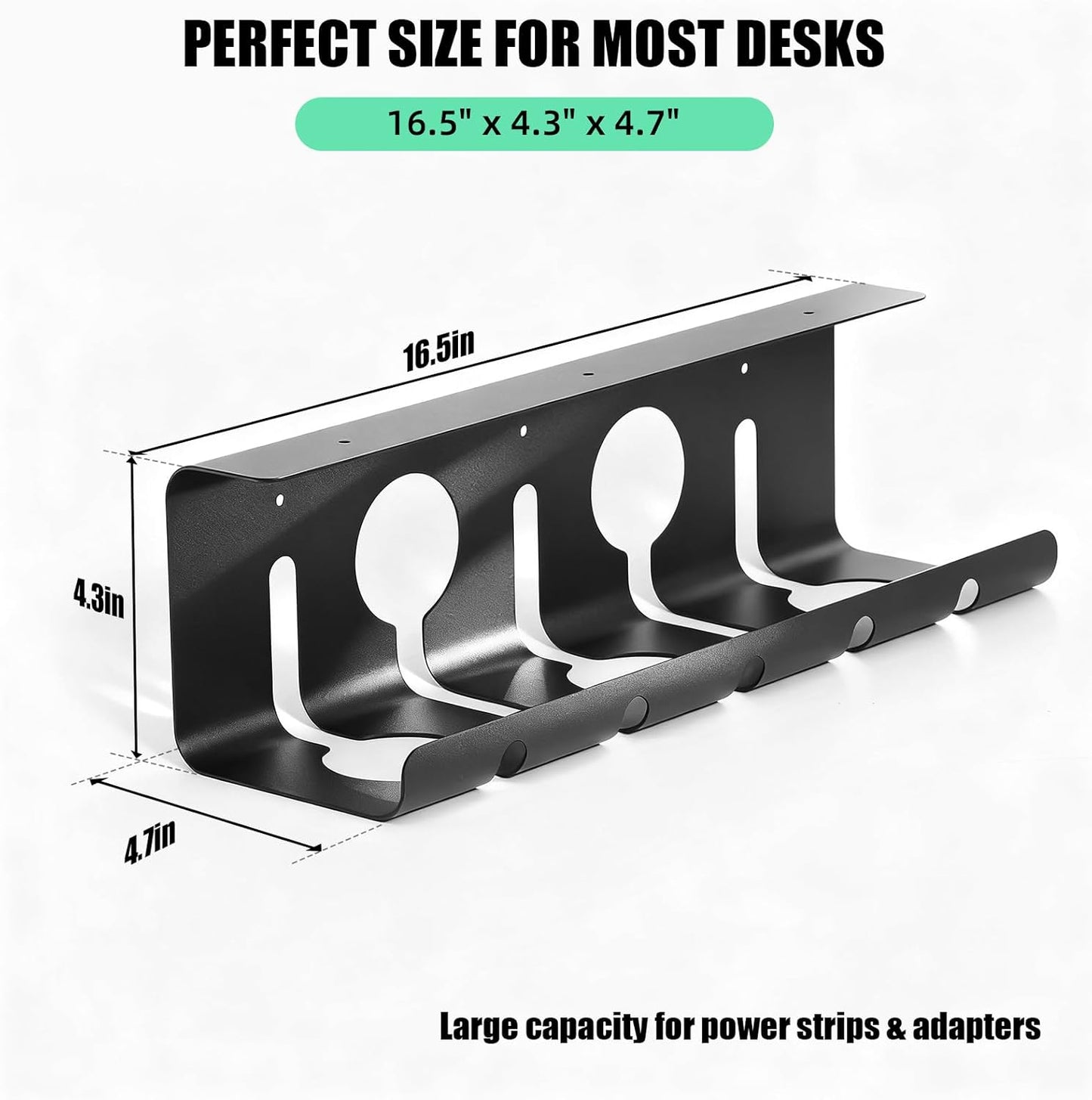 Under Desk Cable Management, 2 Pack 17" Cable Tray Organizer, No Drill or Screw Mount, Standing Desk Cable Management, Cord Organizer, White