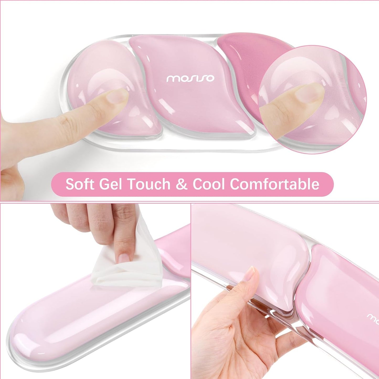 MOSISO Gel Keyboard Wrist Rest&Wrist Support for Mouse, Streamlined Ergonomic Soft Cooling Gel Mousepad Pain Relief Easy Typing Pad Non-Slip Computer Laptop Home/Office, Green