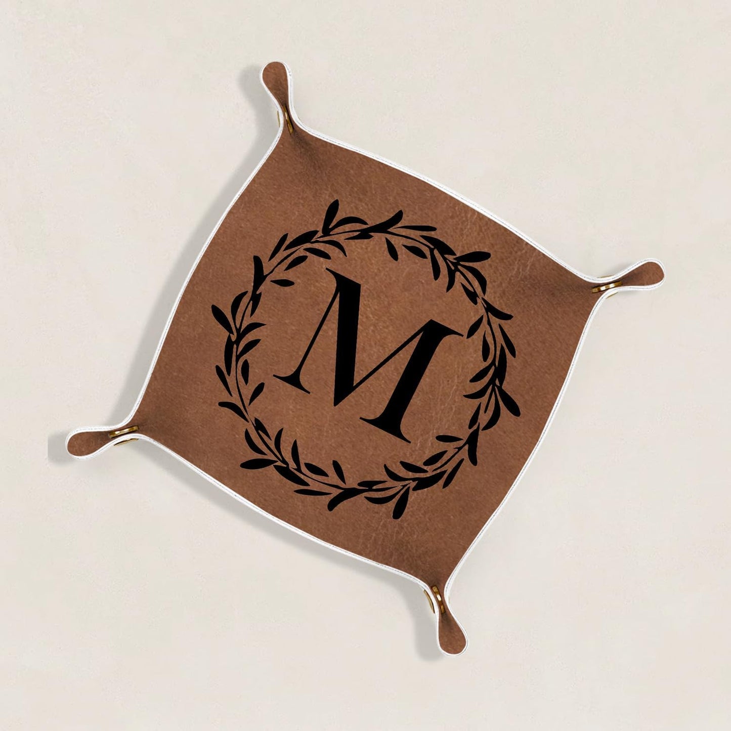 Gifts for Boyfriend Initial Valet Tray,Personalized Gifts for Dad Husband Boyfriend Grandpa,Nightstand Desk Accessories PU Leather Tray Organizer for Birthday Ideas (M)