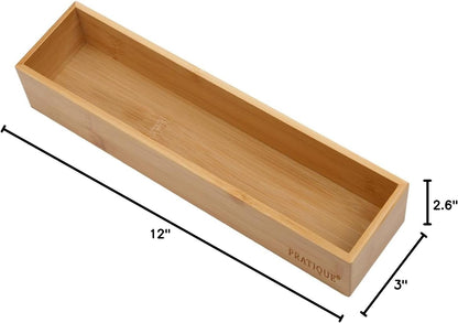 PRATIQUE Bamboo Drawer Organizer - Kitchen Utensil Organizer Silverware Tray Cutlery Holder，Office Desk Supplies and Accessories (8.9x5.9x2.6 inch)
