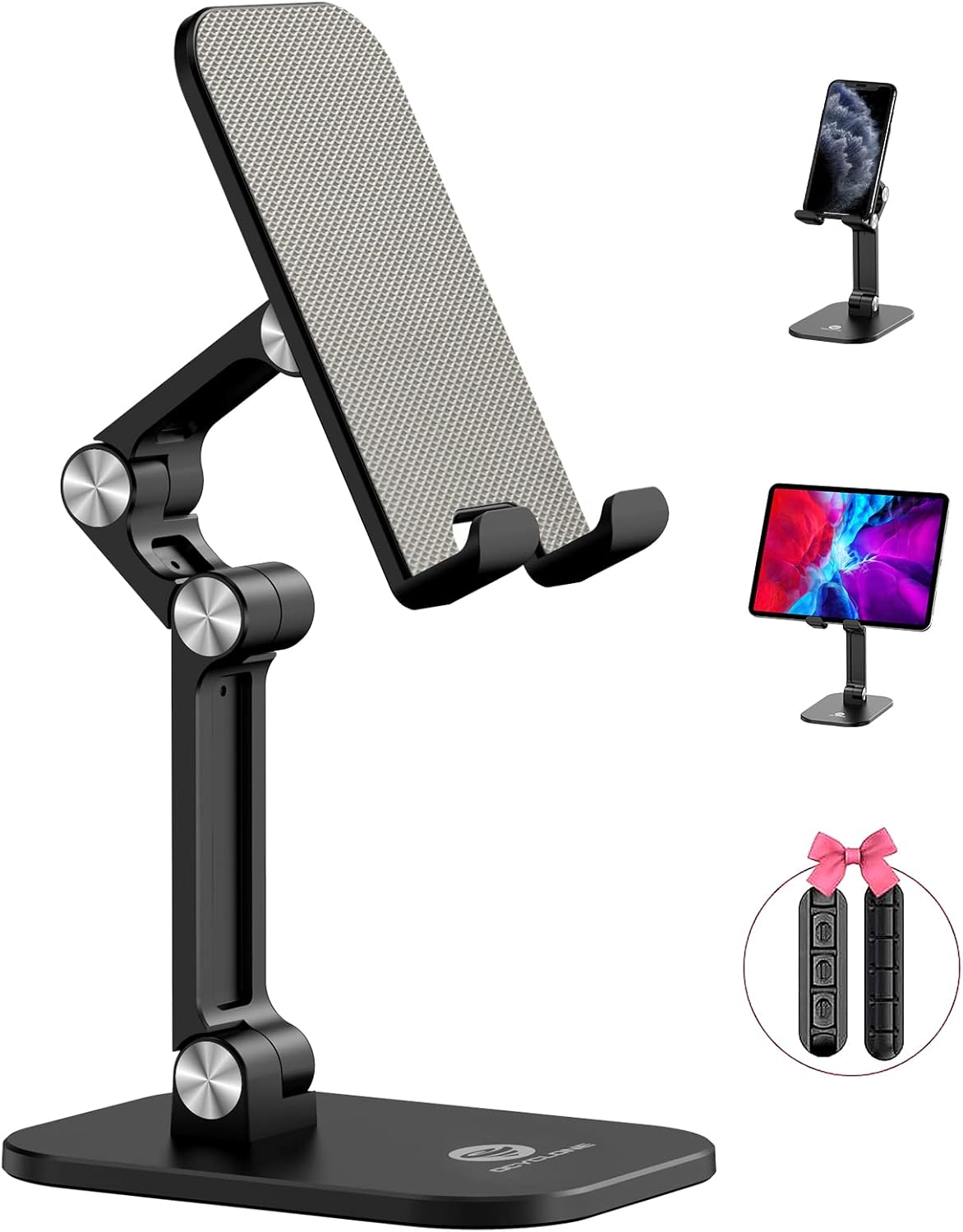 OCYCLONE Phone Stand, Adjustable Height and Angle Foldable Cell Phone Stand Holder for Desk, Taller iPhone Stand Compatible with 4.7"-13" Smartphones iPad Tablet, Black