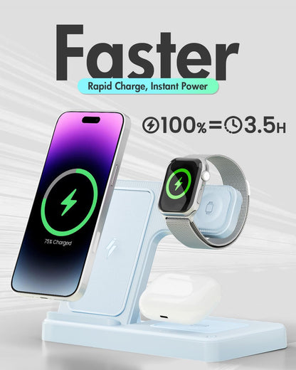 Wireless Charger Stand Charging Station: 3 in 1 Charger Stand Multiple Devices for Apple - iPhone 17 16e 16 15 14 Pro Max 13 12 - Watch 11 10 9 8 7 6 5 4 3 2 SE and Ultra Series-Airpods 4 3 Pro, Pink