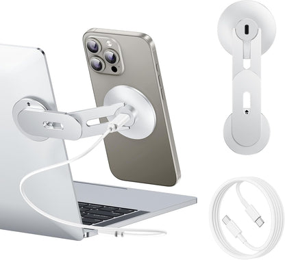 Laptop Phone Holder, Magnetic Phone Stand 15W Fast Wireless Charger for MagSafe for iPhone 17/16/15/14/13/12 & All Phones for Tesla (Black)