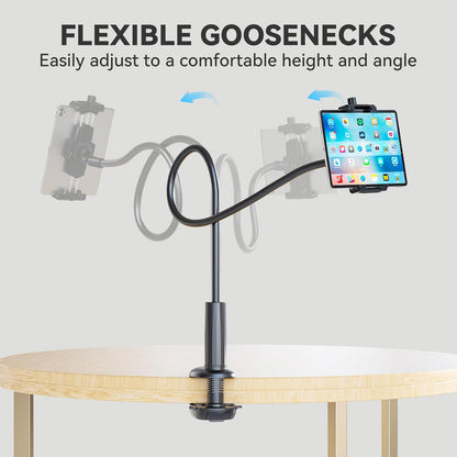 KDD Gooseneck Tablet Stand, 360° Adjustable Phone & iPad Holder for Bed and Desk, Flexible Arm Mount Clip for Video Recording, Bedside & Headboard Clamp for iPad Pro 12.9, Mini, Kindle