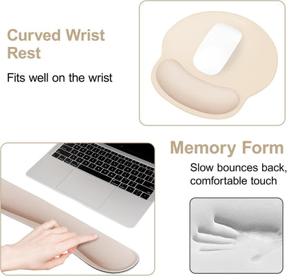 MOSISO Wrist Rest Support for Mouse Pad&Keyboard Set, Streamline Ergonomic Mousepad&Coaster Non-Slip Base Home/Office Pain Relief&Easy Typing Pad with Soft Cloth&Silicone Lining, Antique Green