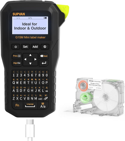 SUPVAN G15M Mini Portable Label Maker Machine with Heat Shrink Tube, Rechargeable 1200mAh Battery Thermal Transfer Printer, Compatible with Multi-Type Label, Home, Garage, Office & Outdoor